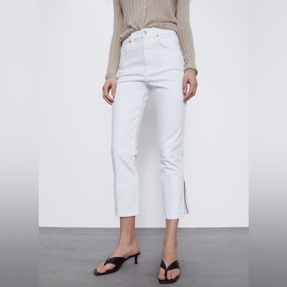 Zara White Split-Hem Slim Straight Ankle Length Jeans - Picture 1 of 7